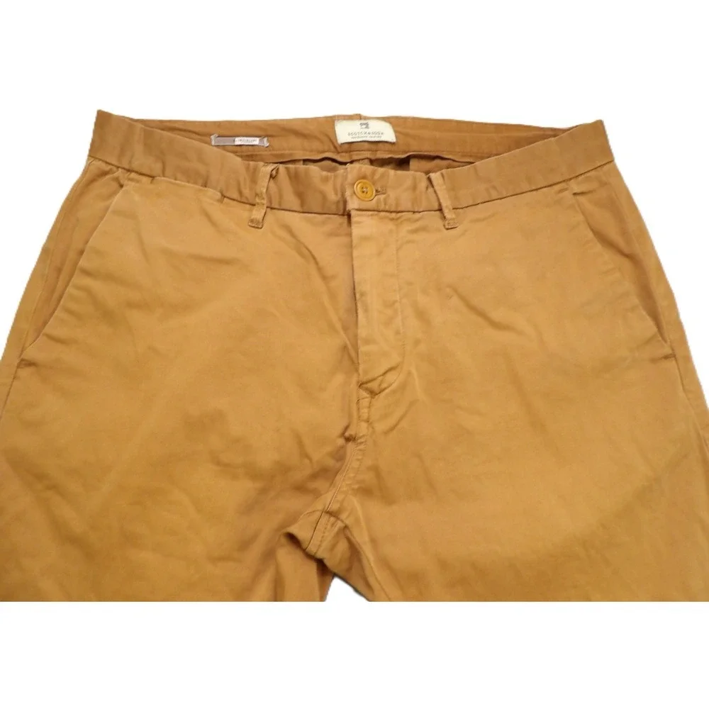 Scotch & Soda Mott Chino Pants Men 32x32 Cotton Stretch Slim Brown Khaki Trouser